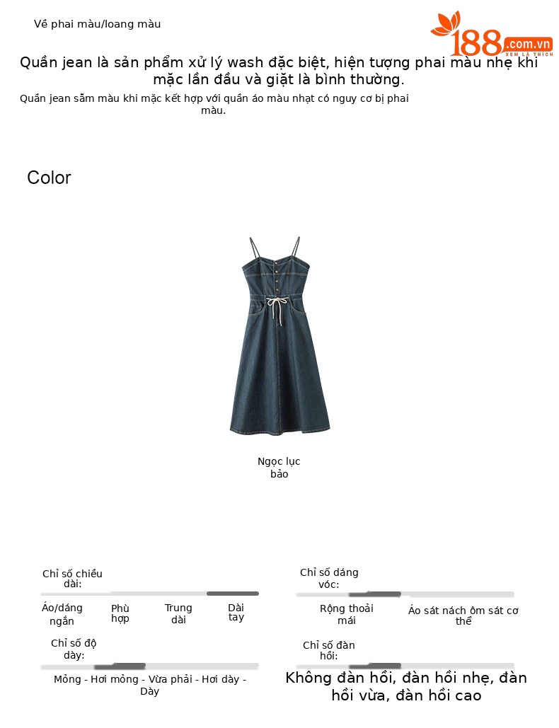 Đầm maxi nữ denim phong cách vintage thiết kế dây đeo thắt eo — xanh lam chi tiết 10