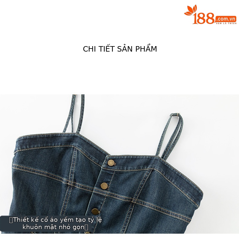 Đầm maxi nữ denim phong cách vintage thiết kế dây đeo thắt eo — xanh lam chi tiết 20