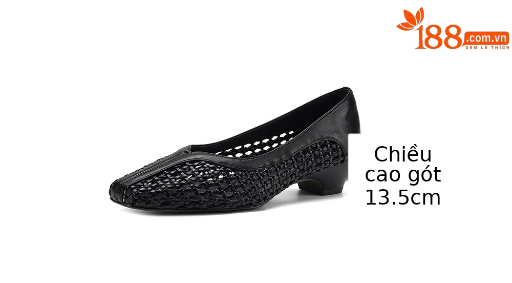 Giày sandal nữ mũi vuông gót thấp 3 cm da cừu hở bên — đen chi tiết 5