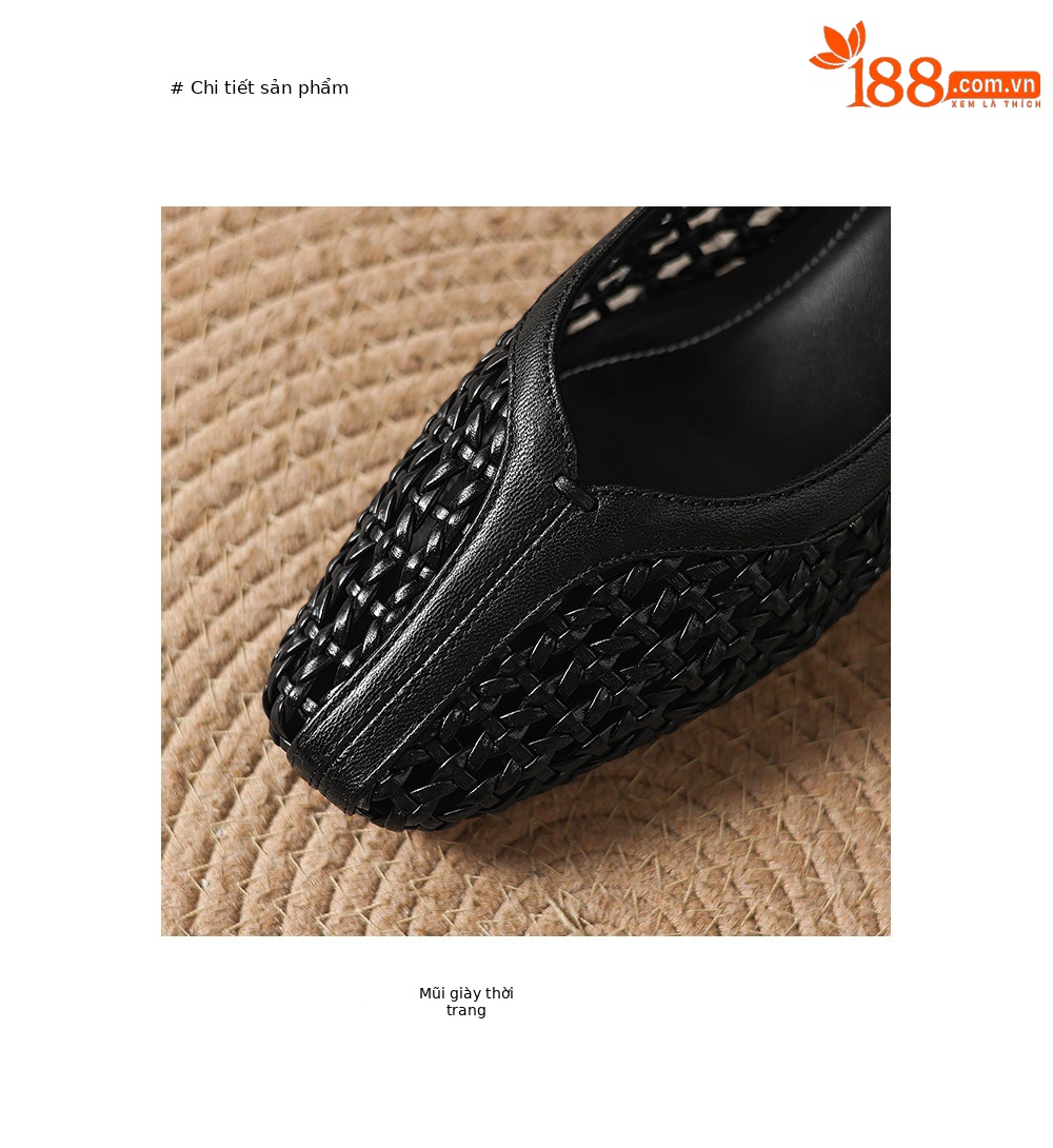 Giày sandal nữ mũi vuông gót thấp 3 cm da cừu hở bên — đen chi tiết 12