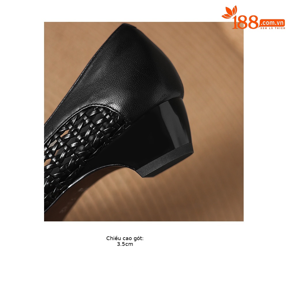 Giày sandal nữ mũi vuông gót thấp 3 cm da cừu hở bên — đen chi tiết 13
