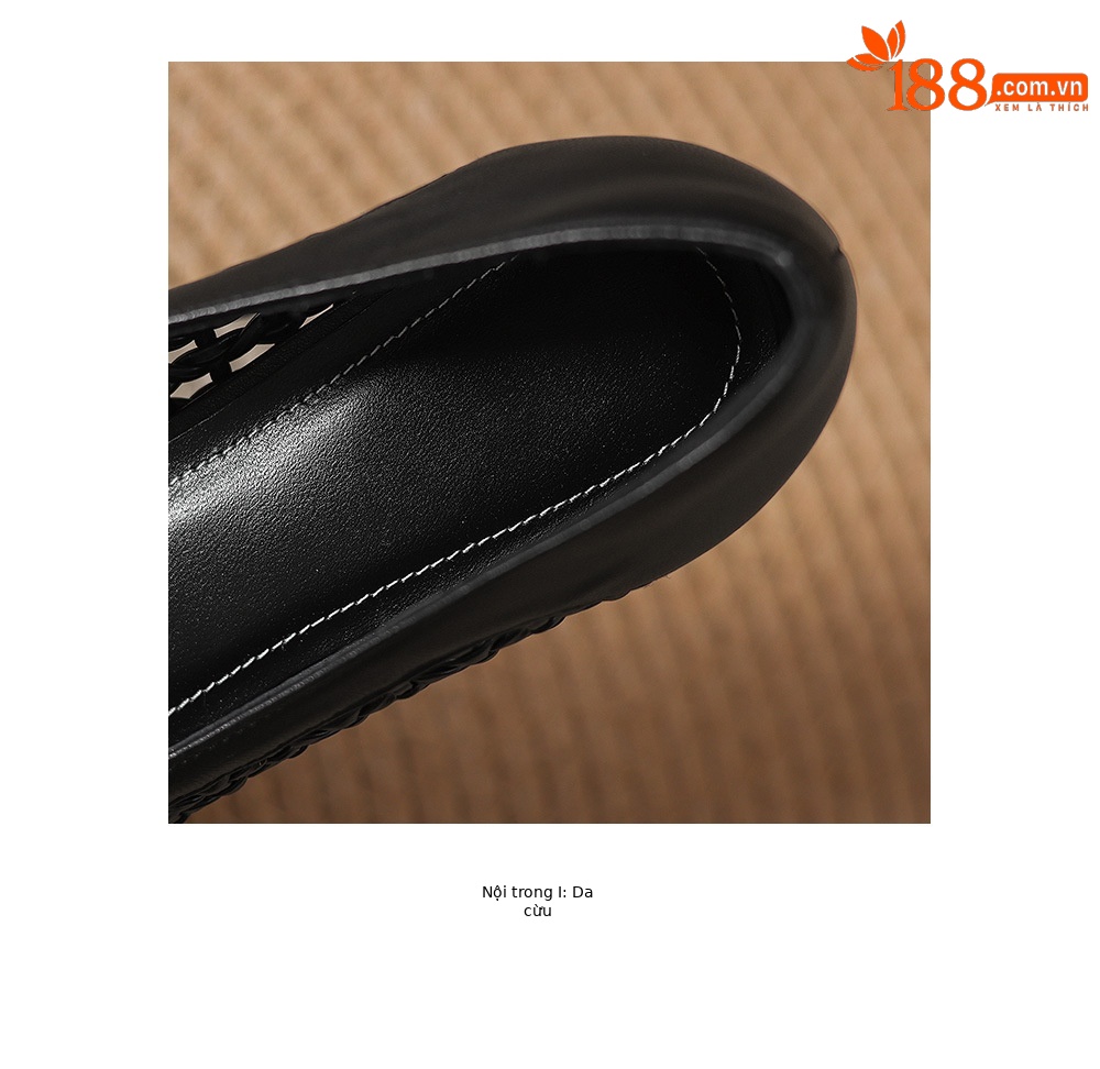 Giày sandal nữ mũi vuông gót thấp 3 cm da cừu hở bên — đen chi tiết 15