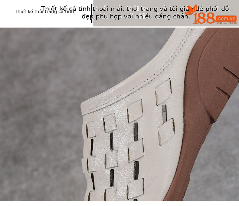 Dép sandal nữ quai chữ V đan thủ công da bò mềm đế bệt — màu trắng ngà chi tiết 5