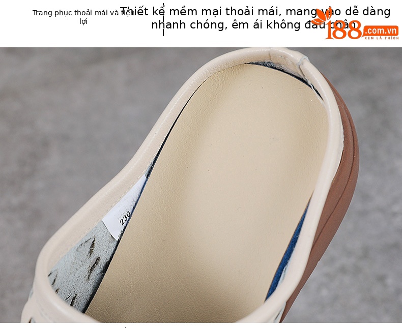 Dép sandal nữ quai chữ V đan thủ công da bò mềm đế bệt — màu trắng ngà chi tiết 6