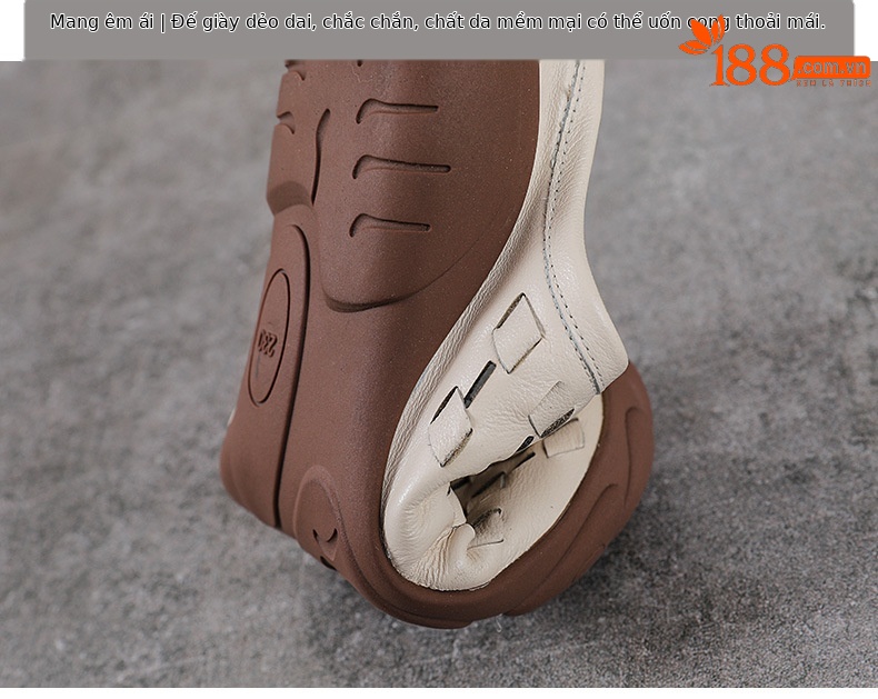 Dép sandal nữ quai chữ V đan thủ công da bò mềm đế bệt — màu trắng ngà chi tiết 8