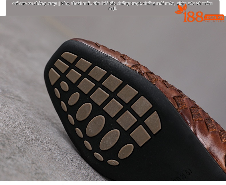 Dép sandal nữ bít mũi da bò thật đan thủ công phong cách vintage gót thấp — màu nâu chi tiết 7