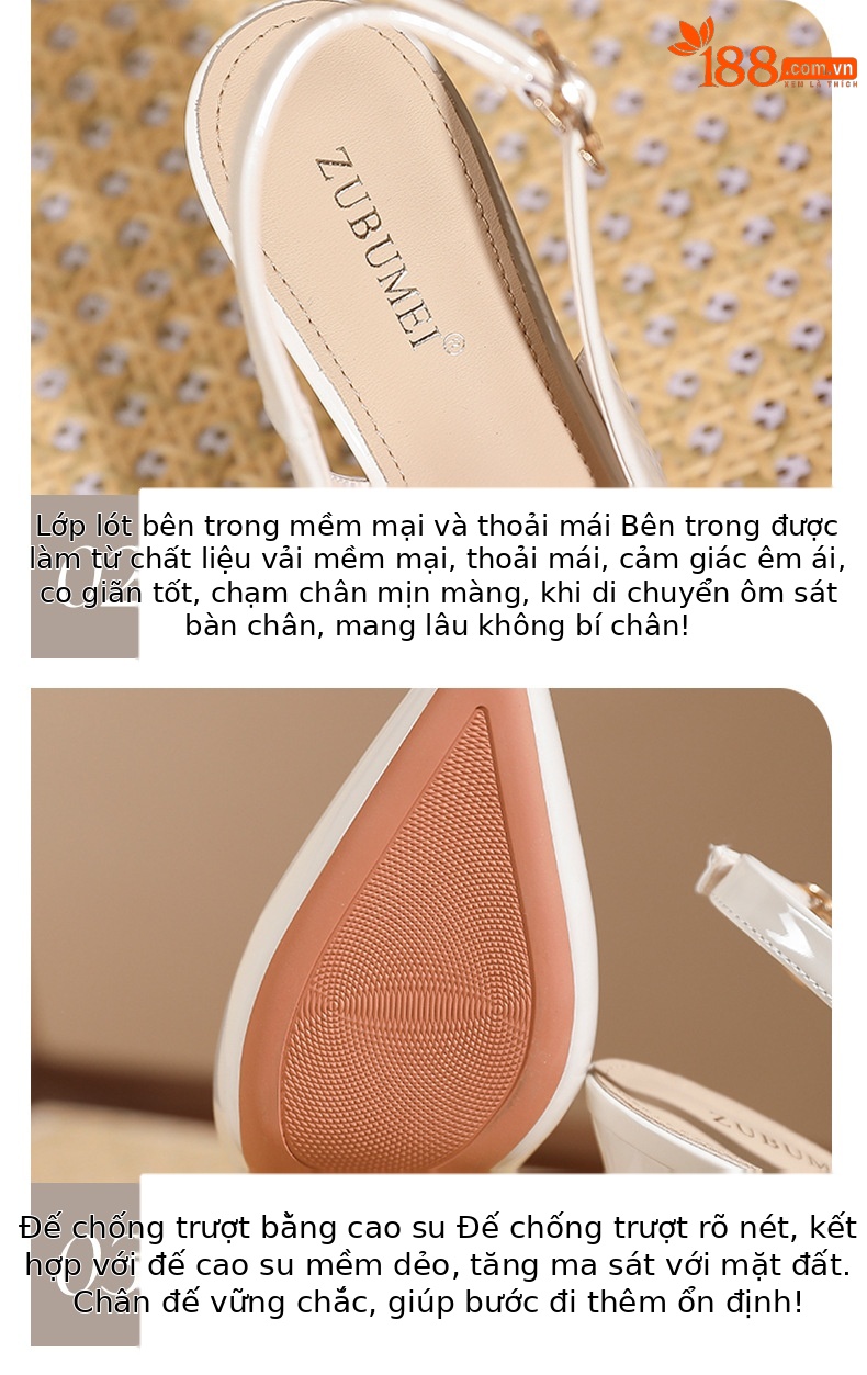 Sandal cao gót nữ mũi nhọn bít mũi hở gót, đế platform trong suốt, gót 10 cm — Nude-10cm chi tiết 5