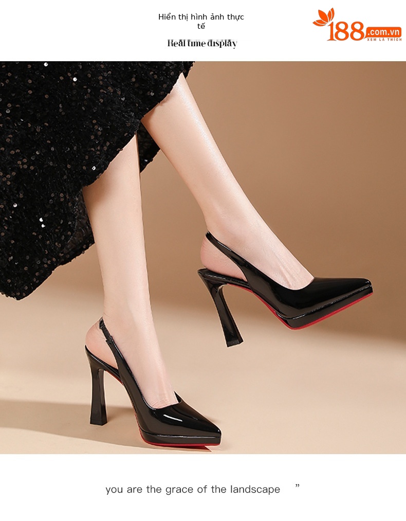 Sandal cao gót nữ mũi nhọn quai mảnh đế platform gót 10 cm — Màu da-10cm chi tiết 5