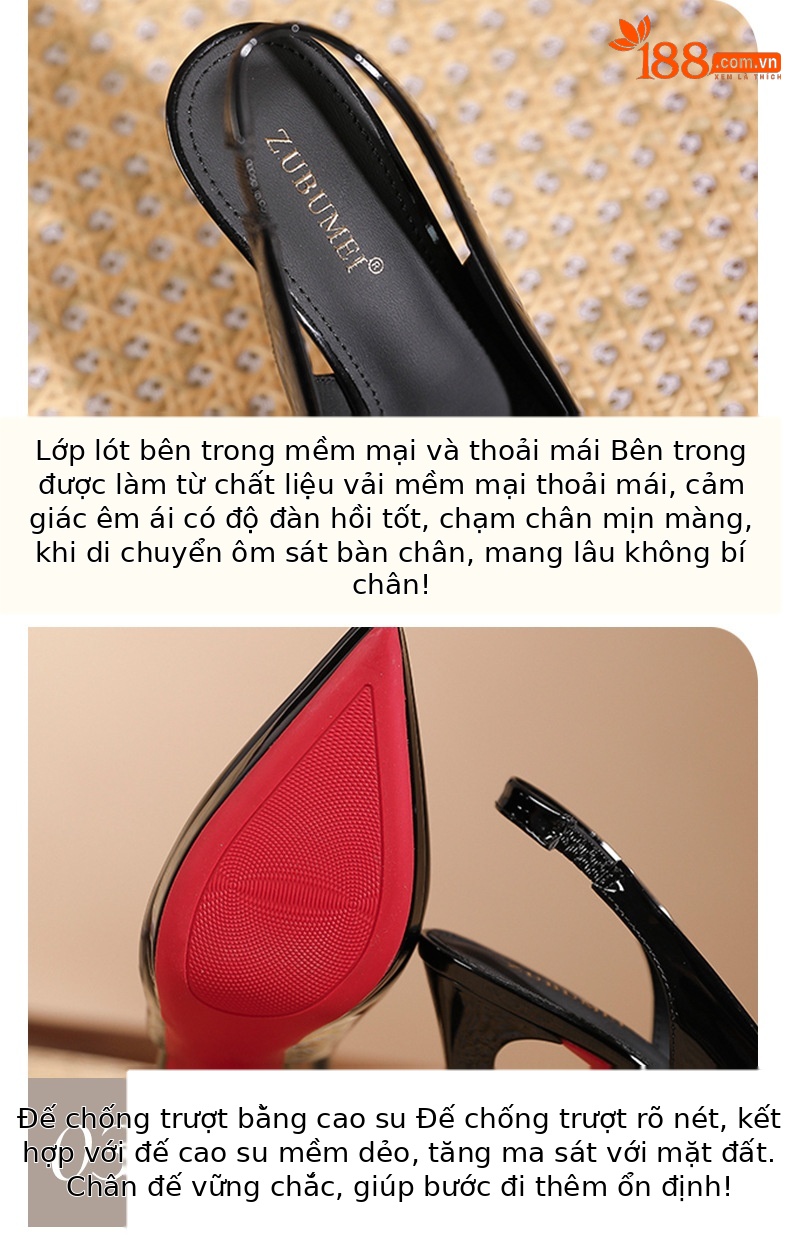 Sandal cao gót nữ mũi nhọn quai mảnh đế platform gót 10 cm — Màu da-10cm chi tiết 4