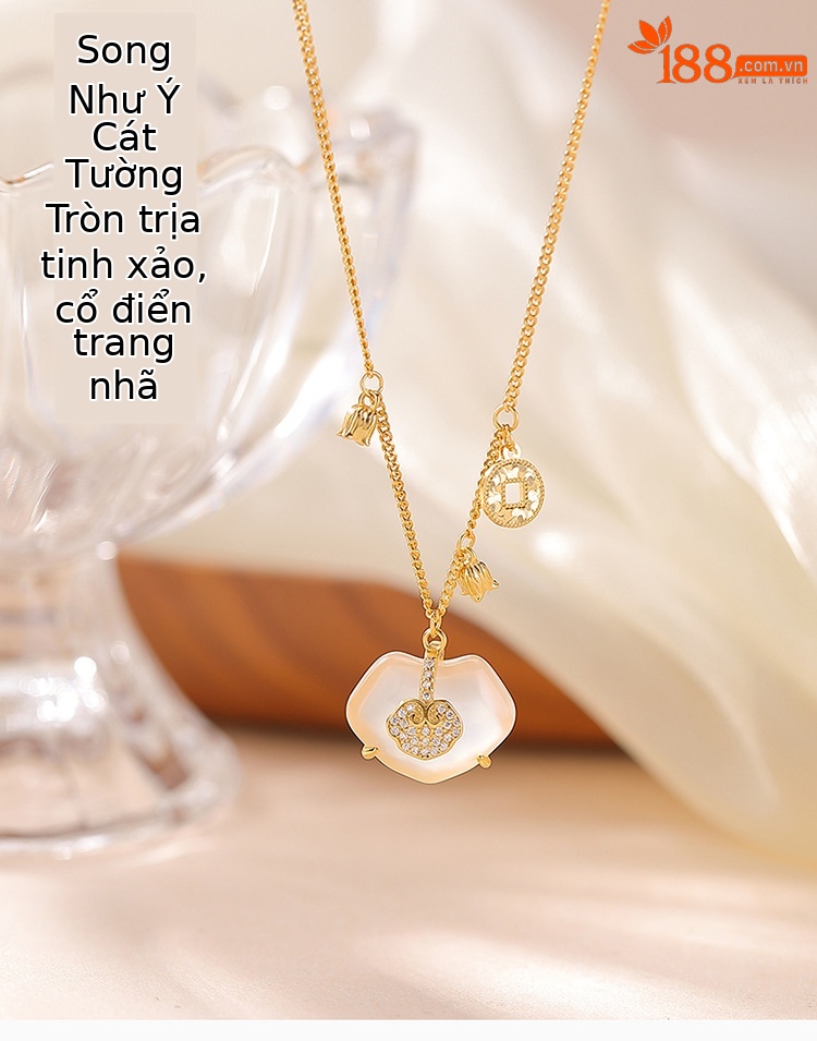 Dây chuyền bạc S925 mạ vàng đính đá trắng ngọc bích mặt dây chuyền khóa bình an hình chuông hoa huệ tây và đồng xu — Bạc (kèm dây) chi tiết 1