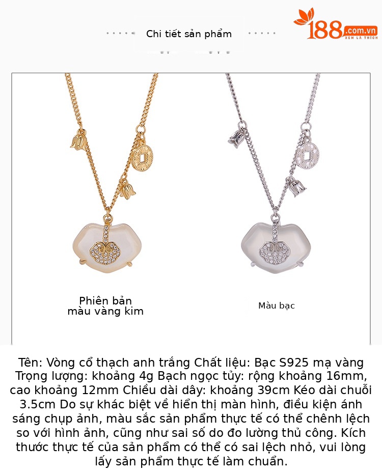 Dây chuyền bạc S925 mạ vàng đính đá trắng ngọc bích mặt dây chuyền khóa bình an hình chuông hoa huệ tây và đồng xu — Bạc (kèm dây) chi tiết 2