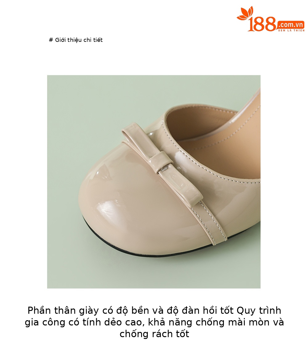 Giày cao gót nữ mũi tròn bít gót thấp 4-5 cm, phong cách Nhật, nơ bướm phía sau — màu đen, Rượu vang đỏ, màu mơ chi tiết 6