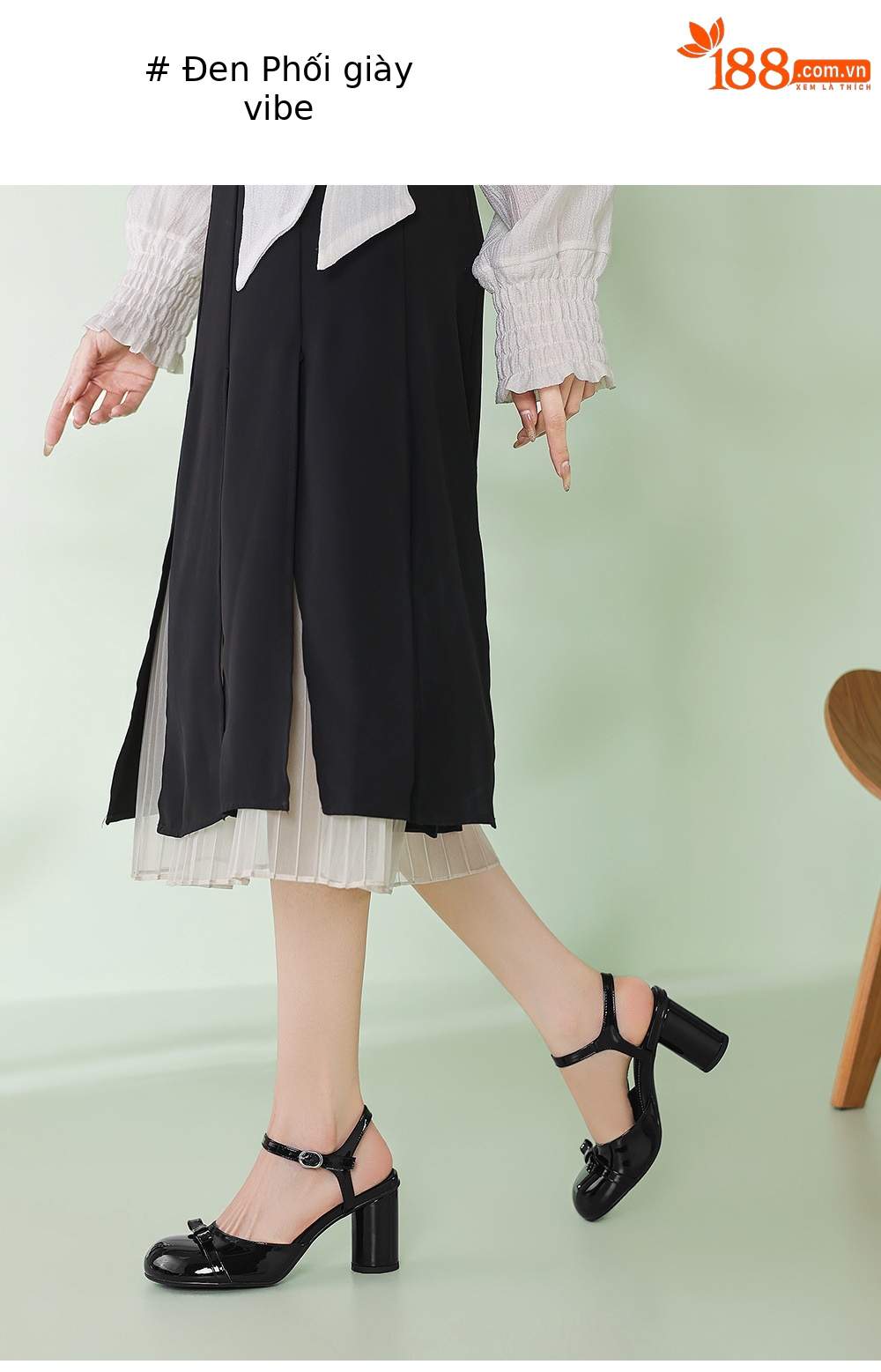Giày cao gót nữ mũi tròn bít gót thấp 4-5 cm, phong cách Nhật, nơ bướm phía sau — màu đen, Rượu vang đỏ, màu mơ chi tiết 17