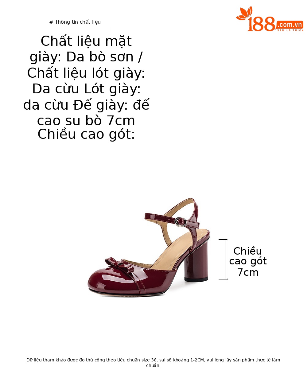 Giày cao gót nữ mũi tròn bít gót thấp 4-5 cm, phong cách Nhật, nơ bướm phía sau — màu đen, Rượu vang đỏ, màu mơ chi tiết 4