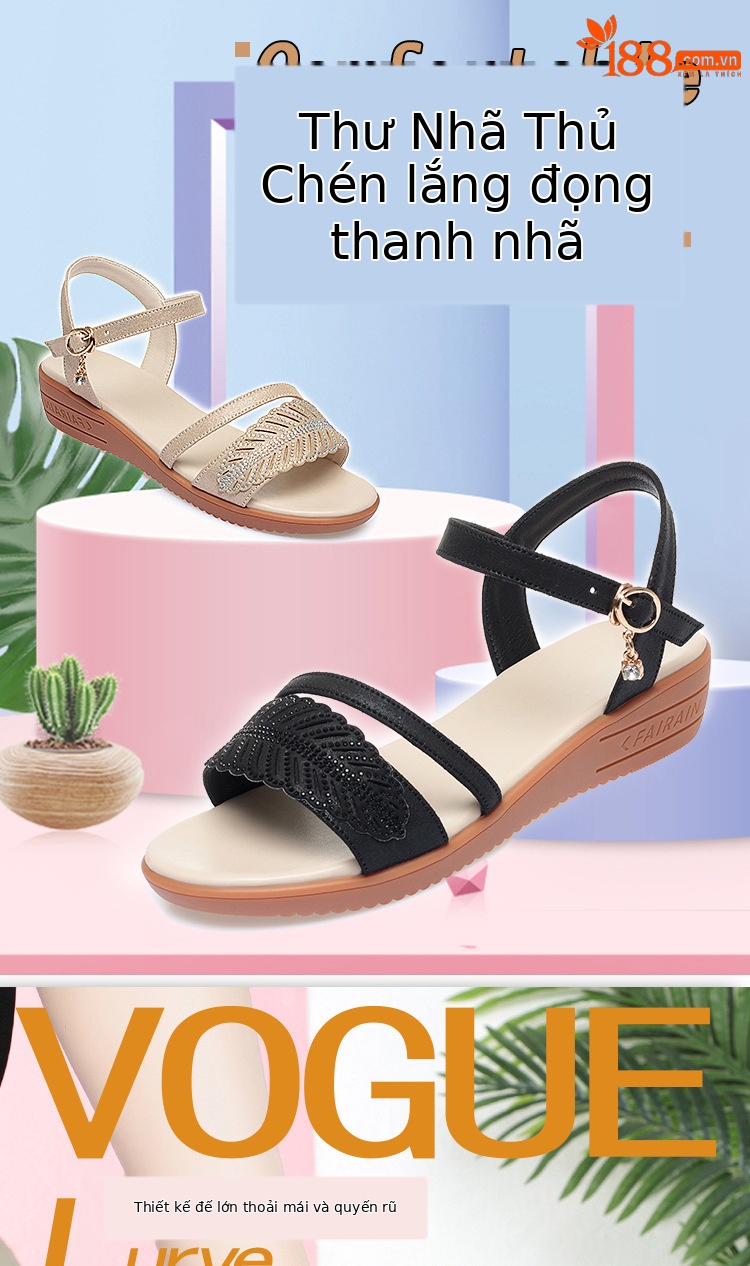 Sandal nữ đế bệt da bò mềm chống trượt size lớn — màu đen chi tiết 1