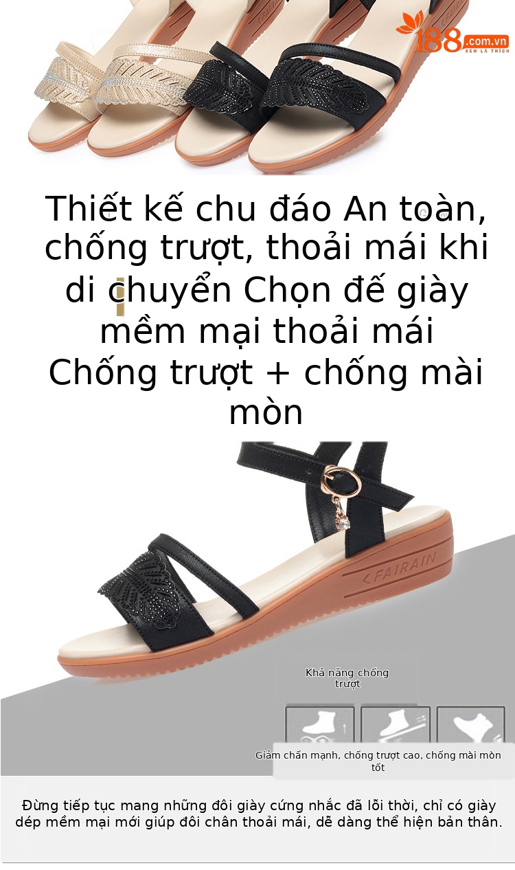 Sandal nữ đế bệt da bò mềm chống trượt size lớn — màu đen chi tiết 4