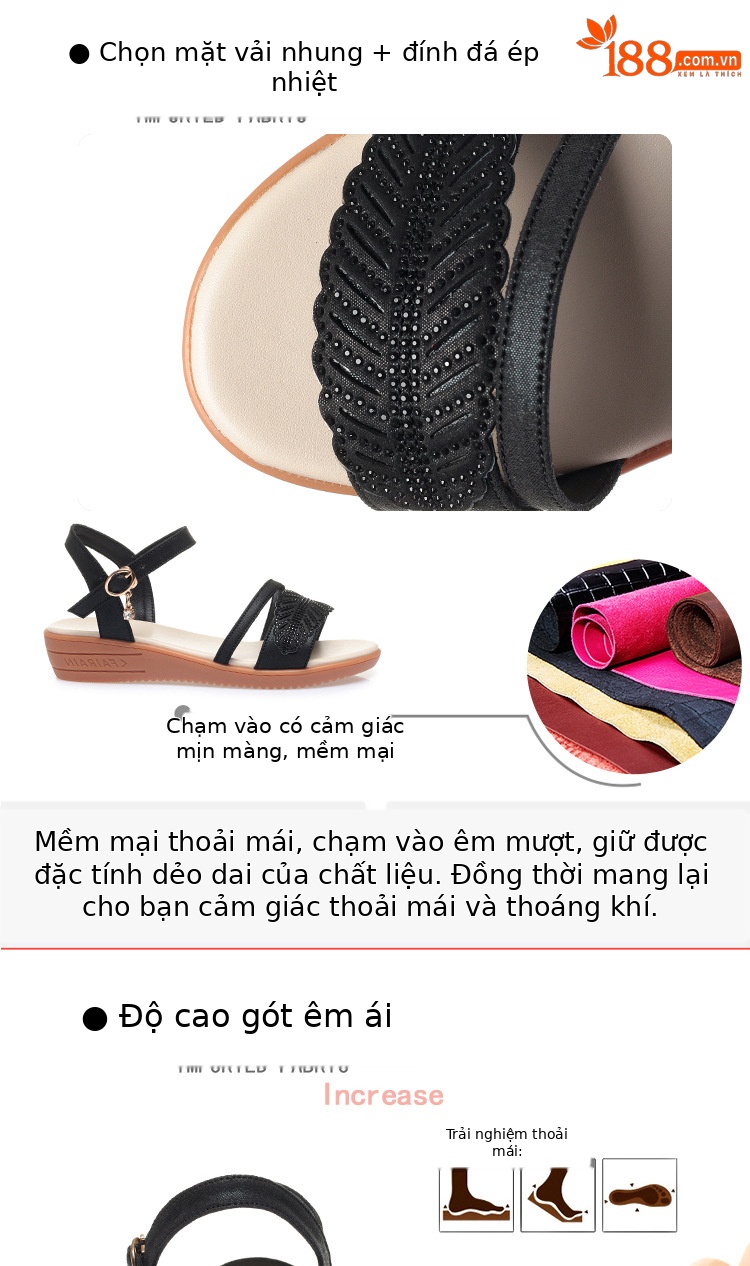 Sandal nữ đế bệt da bò mềm chống trượt size lớn — màu đen chi tiết 5
