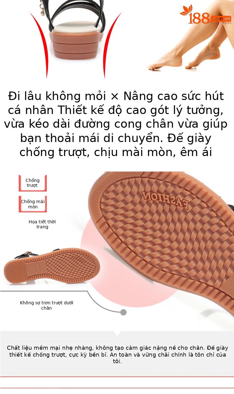 Sandal nữ đế bệt da bò mềm chống trượt size lớn — màu đen chi tiết 6