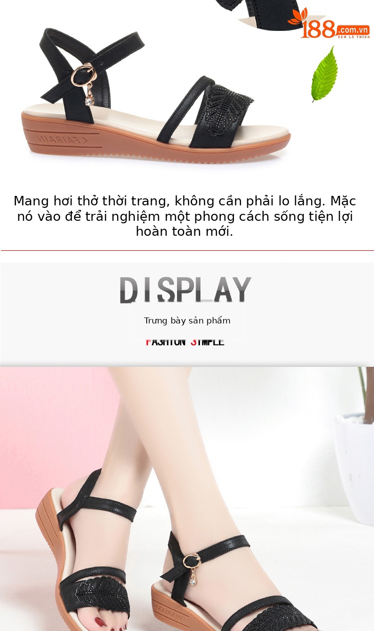 Sandal nữ đế bệt da bò mềm chống trượt size lớn — màu đen chi tiết 8