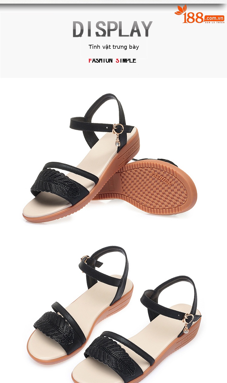 Sandal nữ đế bệt da bò mềm chống trượt size lớn — màu đen chi tiết 15