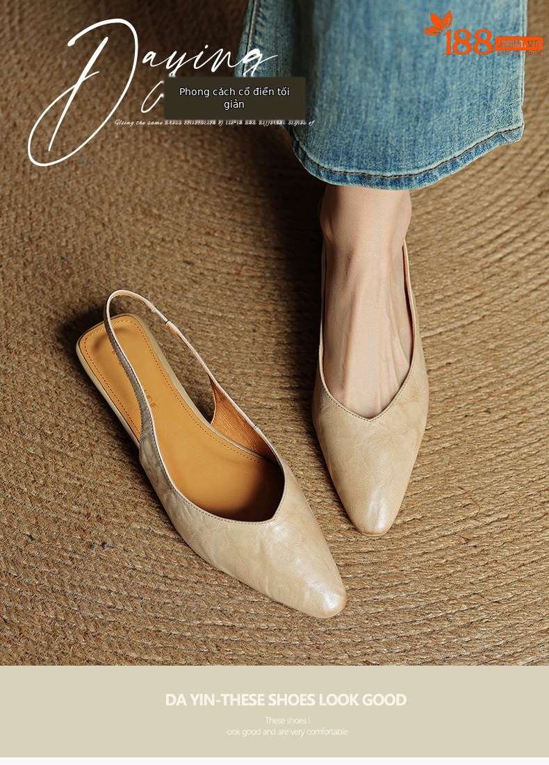 Sandal nữ da bò mũi kín quai sau đế bệt phong cách Hàn Quốc — đen chi tiết 2