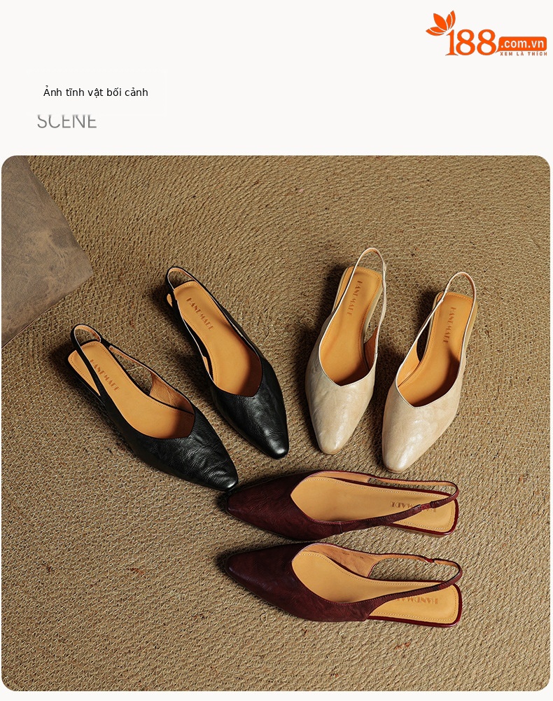 Sandal nữ da bò mũi kín quai sau đế bệt phong cách Hàn Quốc — đen chi tiết 23