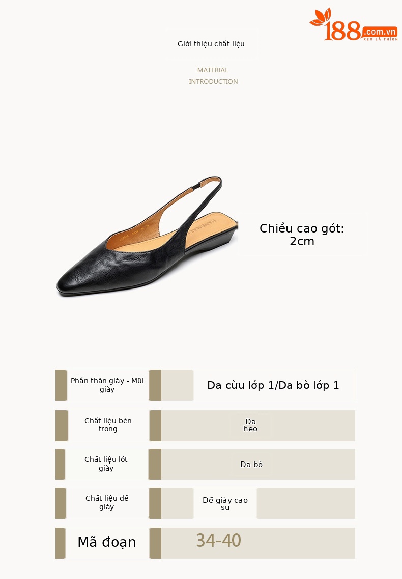Sandal nữ da bò mũi kín quai sau đế bệt phong cách Hàn Quốc — đen chi tiết 3