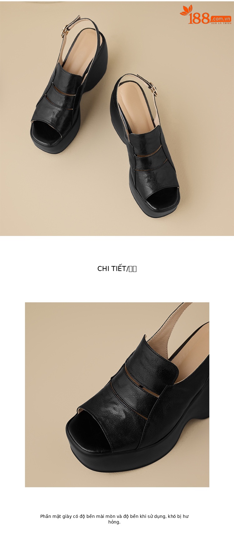 Sandal cao gót nữ đế xuồng mũi hở da cừu — màu đen, màu trắng ngà chi tiết 14