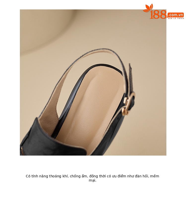 Sandal cao gót nữ đế xuồng mũi hở da cừu — màu đen, màu trắng ngà chi tiết 16