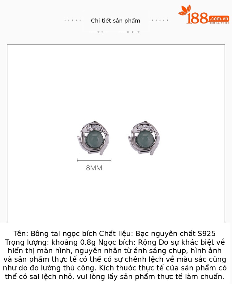 Khuyên tai bạc S925 hình cá chép ngọc bích xanh — Cặp đôi chi tiết 2