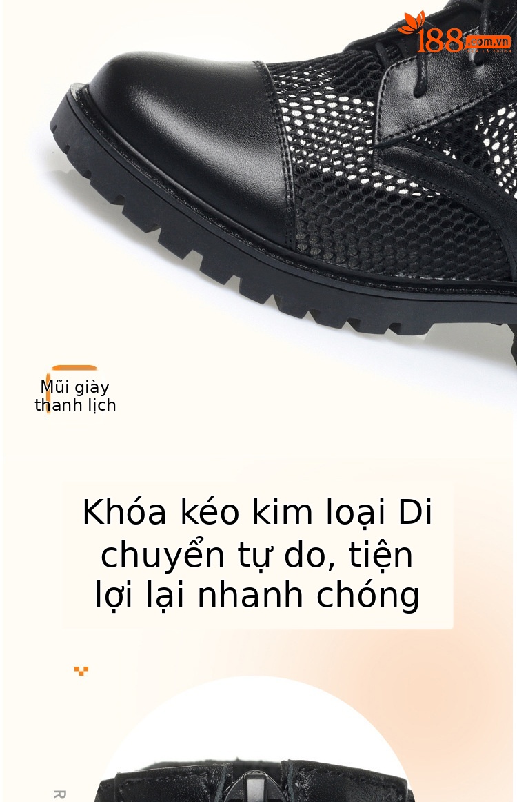 Boot nữ lưới hở mũi gót trung đế thoáng khí — màu be chi tiết 5