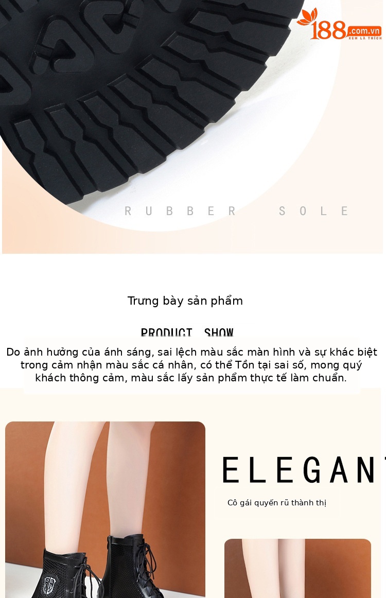 Boot nữ lưới hở mũi gót trung đế thoáng khí — màu be chi tiết 8