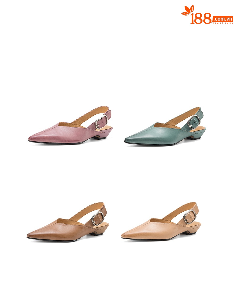 Giày sandal nữ mũi nhọn quai ngang gót thấp phong cách Hàn Quốc — màu nâu chi tiết 6