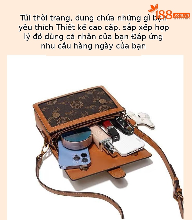 Túi xách nữ thiết kế phối màu đeo chéo dáng vuông nhỏ gọn chi tiết 10