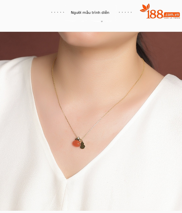 Dây chuyền bạc S925 mạ vàng mặt dây chuyền hình trái tim hồ lô đôi — Bộ chuỗi (bao gồm chuỗi) chi tiết 5