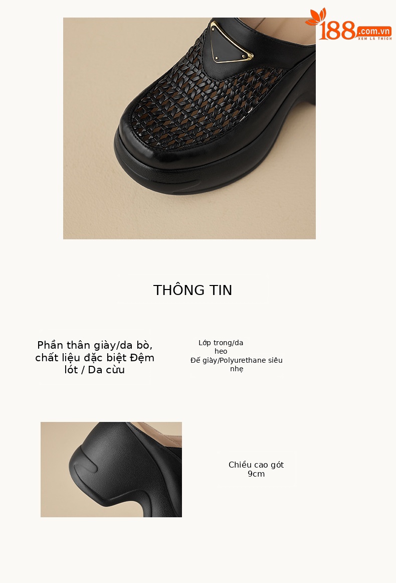 Dép sandal nữ đế xuồng cao bồi, quai chữ v đan mây, mũi kín hở ngón, form rộng thoải mái — màu đen, bạc chi tiết 2