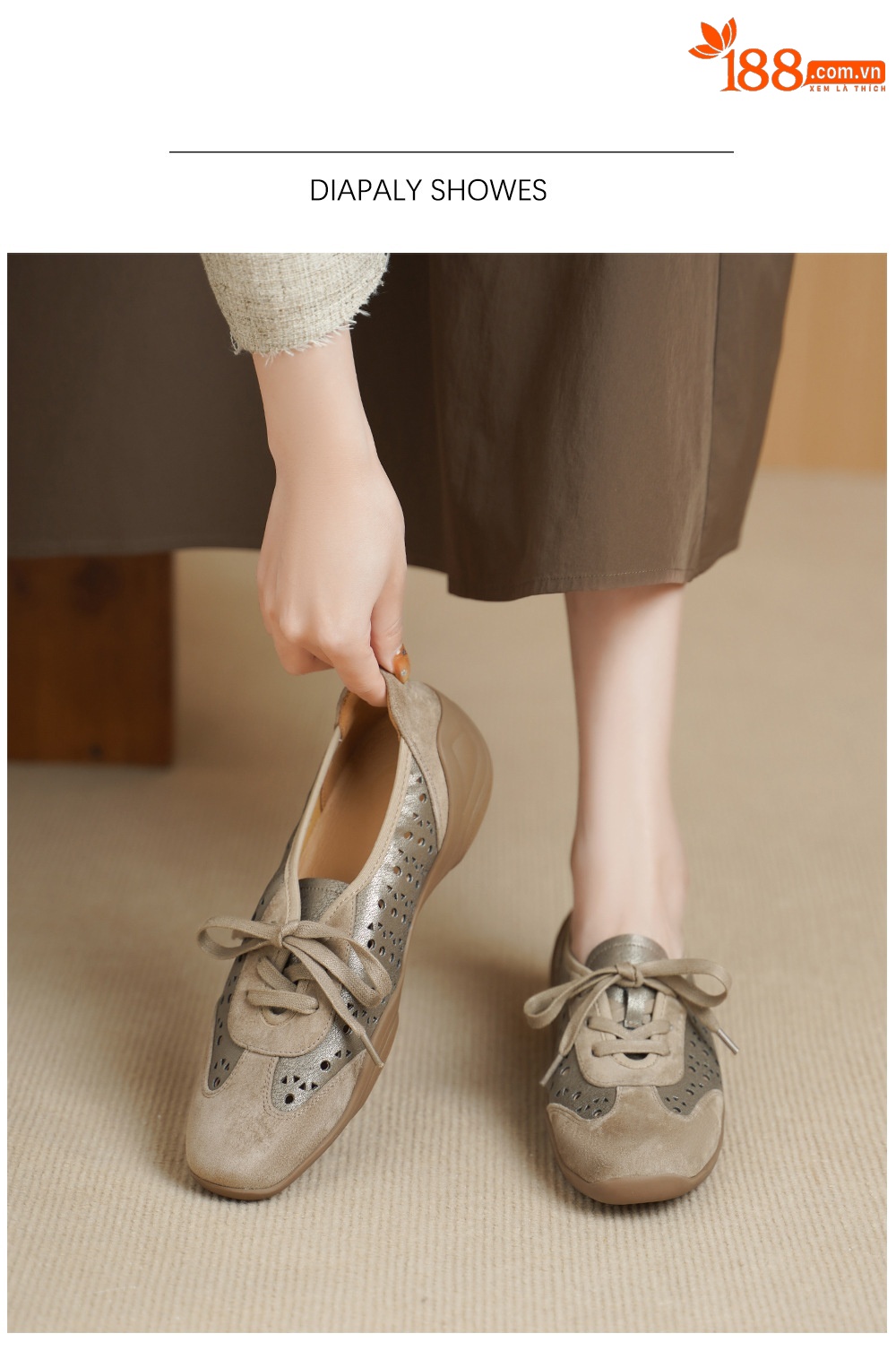 Giày sneaker nữ phối màu đục lỗ dây buộc mũi sâu đế mềm da mềm — đen chi tiết 3
