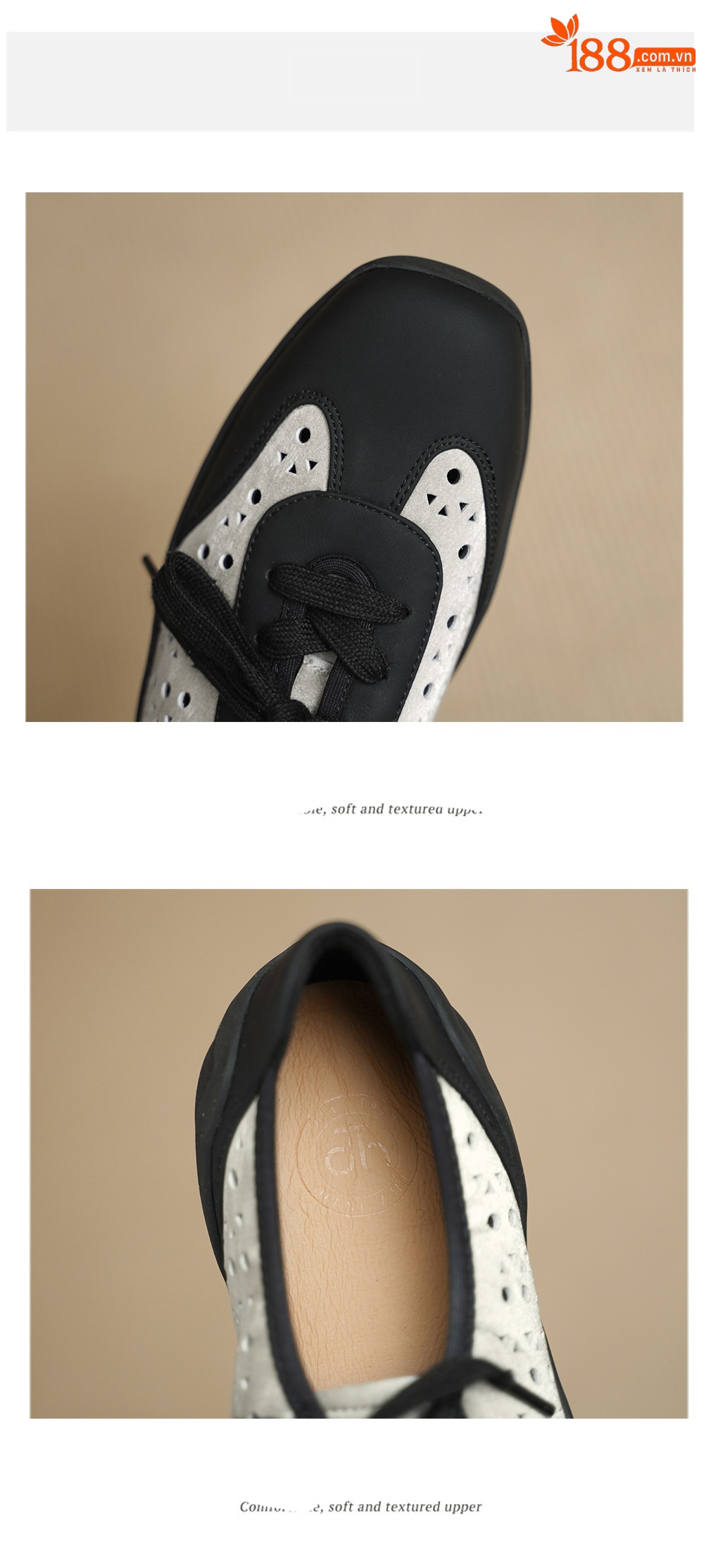 Giày sneaker nữ phối màu đục lỗ dây buộc mũi sâu đế mềm da mềm — đen chi tiết 13
