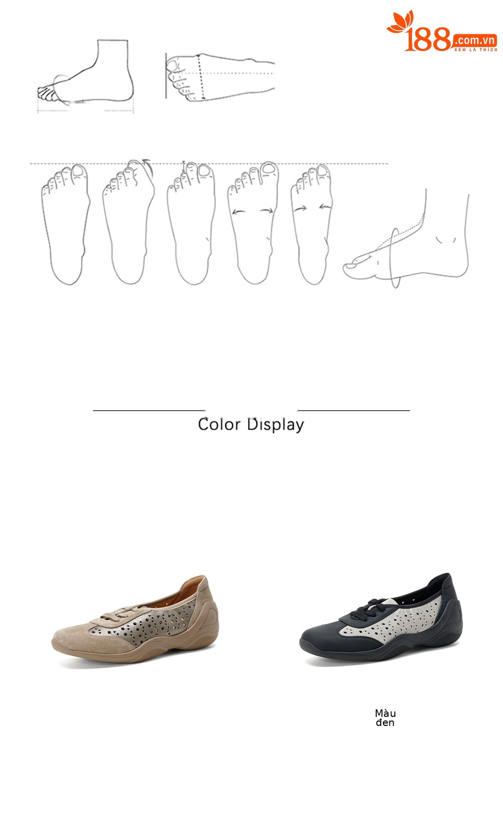Giày sneaker nữ phối màu đục lỗ dây buộc mũi sâu đế mềm da mềm — đen chi tiết 4