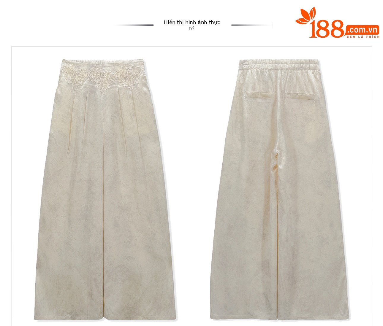 Quần culottes nữ ống rộng chất liệu acetate in họa tiết thực vật phong cách tân cổ điển — trắng ngà chi tiết 1