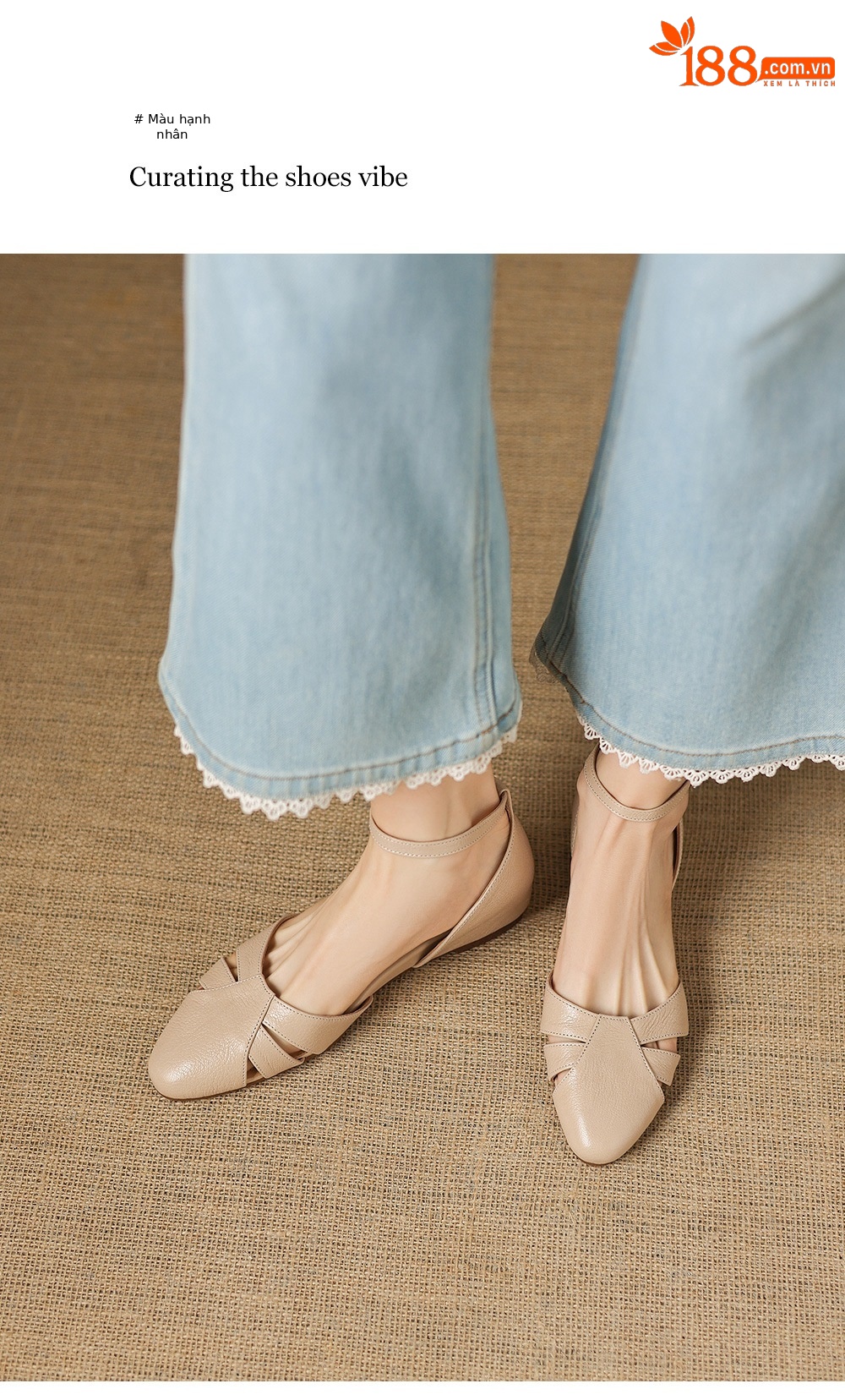 Sandal nữ quai chữ V đế xuồng da dê lỗ rỗng, gót 5 cm, size 34–42 — màu be chi tiết 13