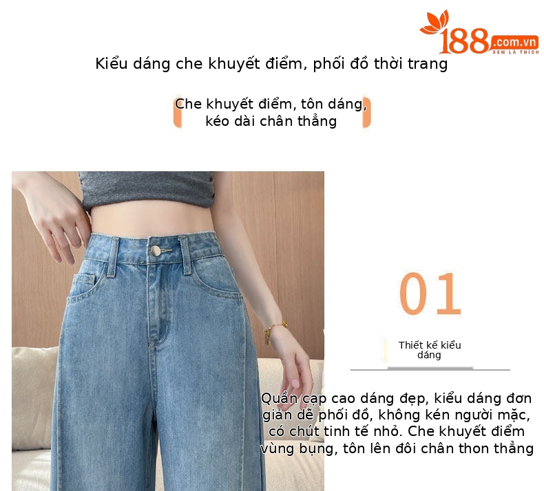 Quần jeans ống rộng nữ dáng suông cạp cao ống suông 9 điểm — Màu xanh hoài cổ 9 điểm chi tiết 5