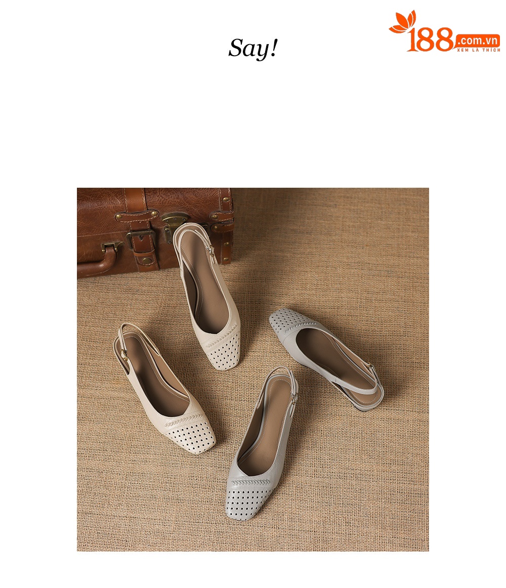 Sandal nữ gót thấp 3.5 cm mũi kín quai ngang khóa một chữ — Sương mù xanh chi tiết 3
