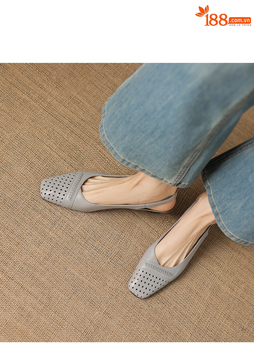 Sandal nữ gót thấp 3.5 cm mũi kín quai ngang khóa một chữ — Sương mù xanh chi tiết 6