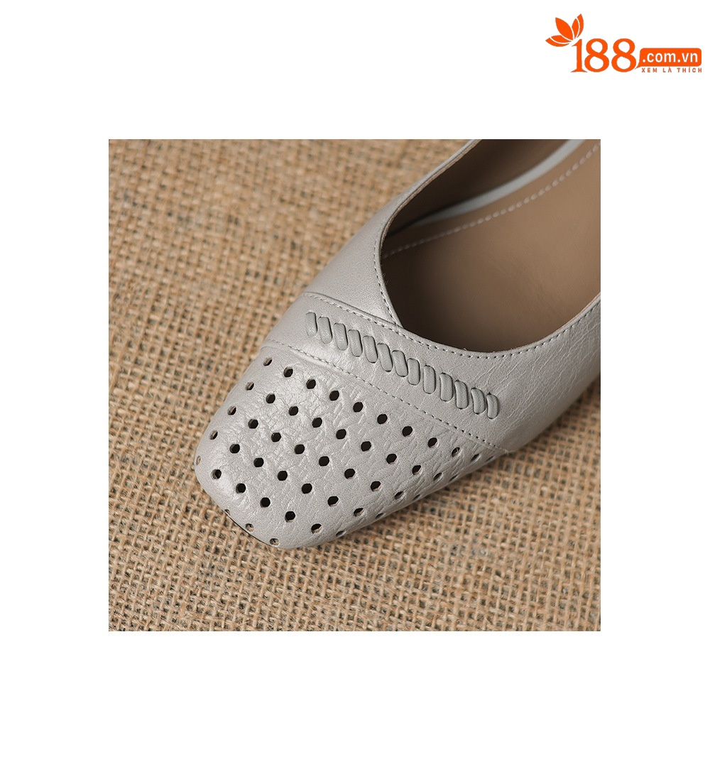 Sandal nữ gót thấp 3.5 cm mũi kín quai ngang khóa một chữ — Sương mù xanh chi tiết 18