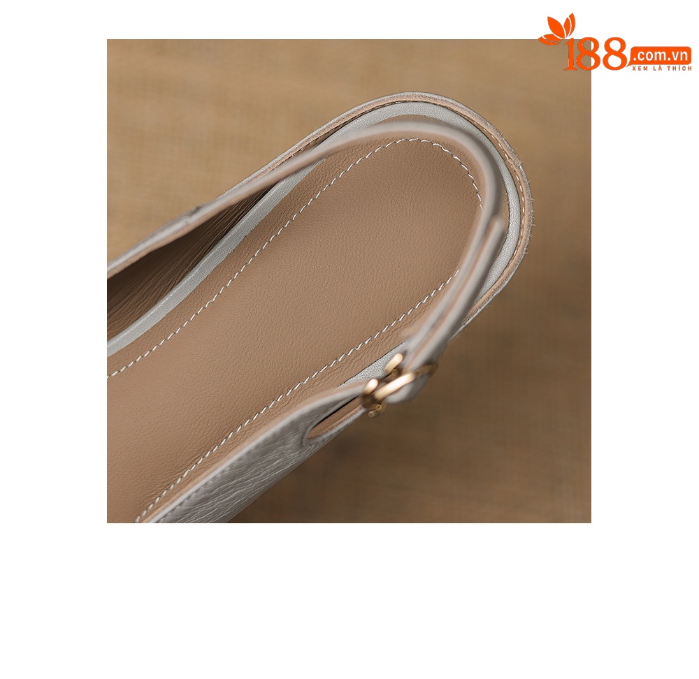 Sandal nữ gót thấp 3.5 cm mũi kín quai ngang khóa một chữ — Sương mù xanh chi tiết 19