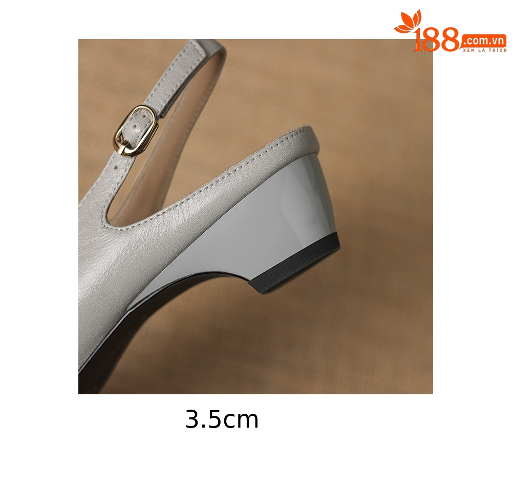 Sandal nữ gót thấp 3.5 cm mũi kín quai ngang khóa một chữ — Sương mù xanh chi tiết 20