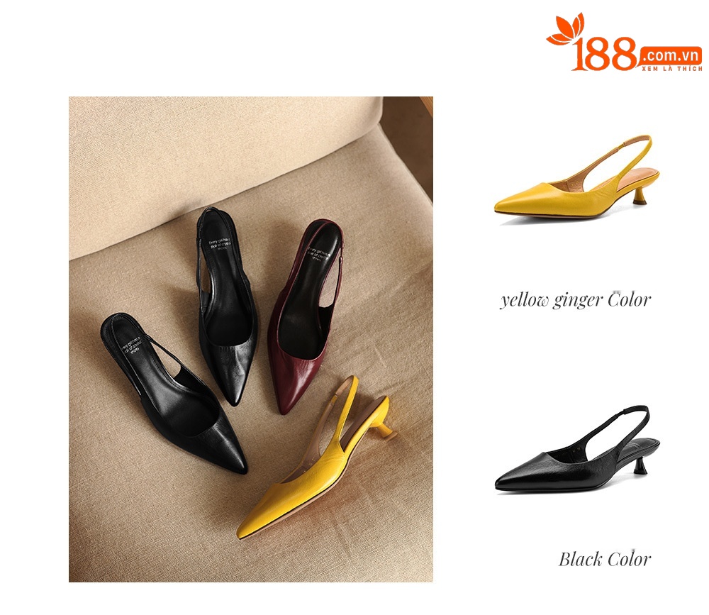Sandal nữ mũi nhọn da cừu hở gót, gót vuông ổn định, phong cách Hàn Quốc — đen chi tiết 3