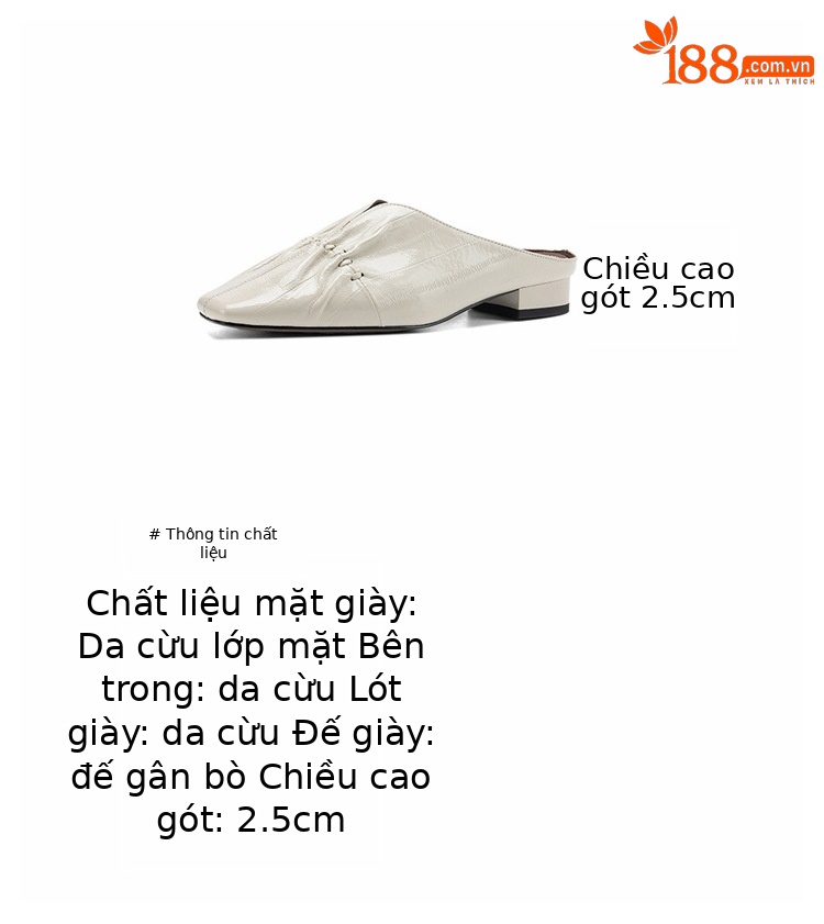 Dép mule nữ da dê mũi trùm hở gót, phong cách mùa xuân hè — đen chi tiết 3