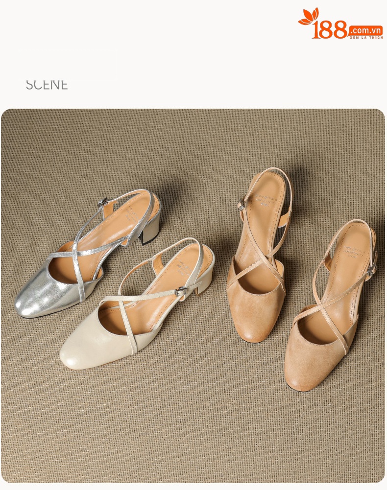 Sandal cao gót nữ mũi nhọn quai chéo buộc dây, gót vuông ổn định — màu trắng ngà chi tiết 19